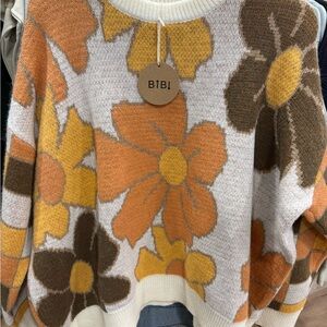 BiBi Floral Crewneck Sweater - Orange, Mustard & Brown